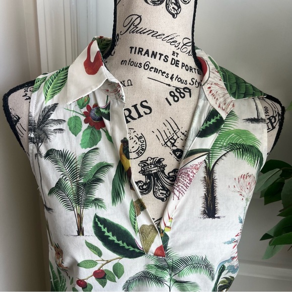 Vilagallo Jungle Tropical Print Sleeveless Dress White US Sz 4 - Picture 3 of 16